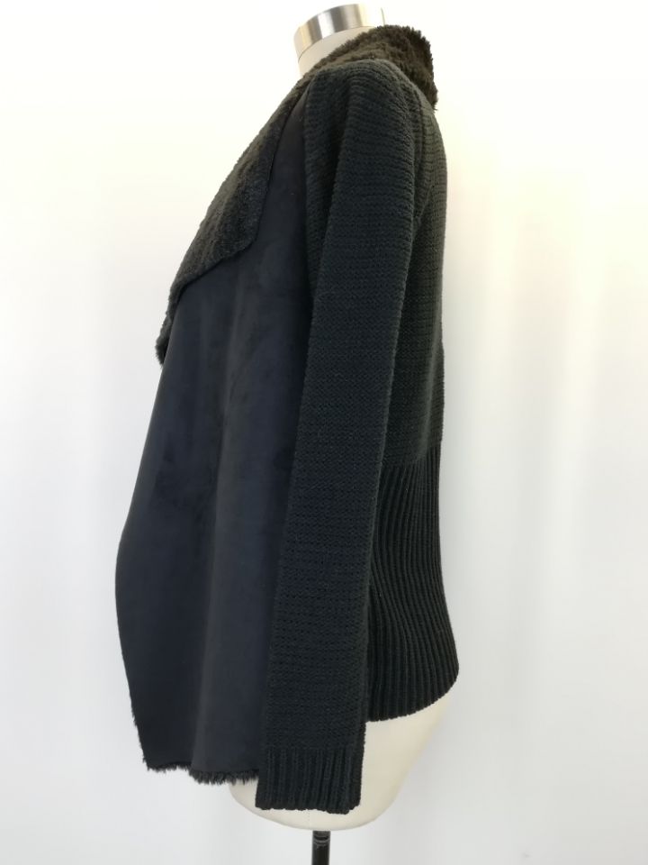Women Sweater Lady Sweater with Front Part Fake Leather