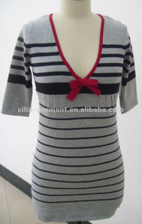 cilia10513,lady 12gg flat knit stripe pullover sweater