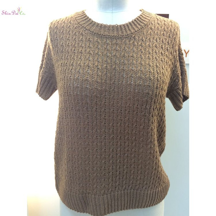 Western style pure color women knitwear short sleeves pullover sweaters