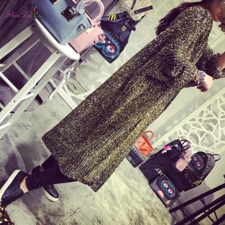 Wholesale best selling long lurex cardigan coat sweater for ladies women