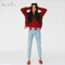 Good design red handmade knit girls distressed wool acrylic pullover pullover sweater