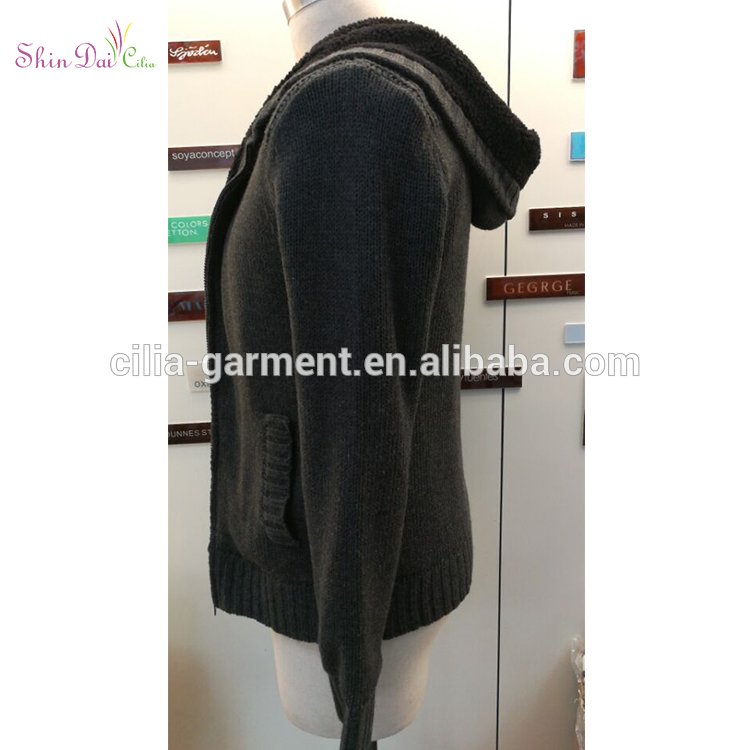 New style hot sale korean zipper knitted hooded cardigan sweater for men
