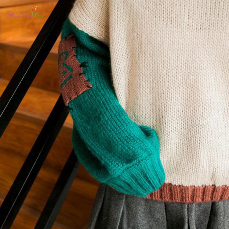 Custom Long Lantern Sleeve O-Neck Knitted Pullover Lovely Girl Sweater