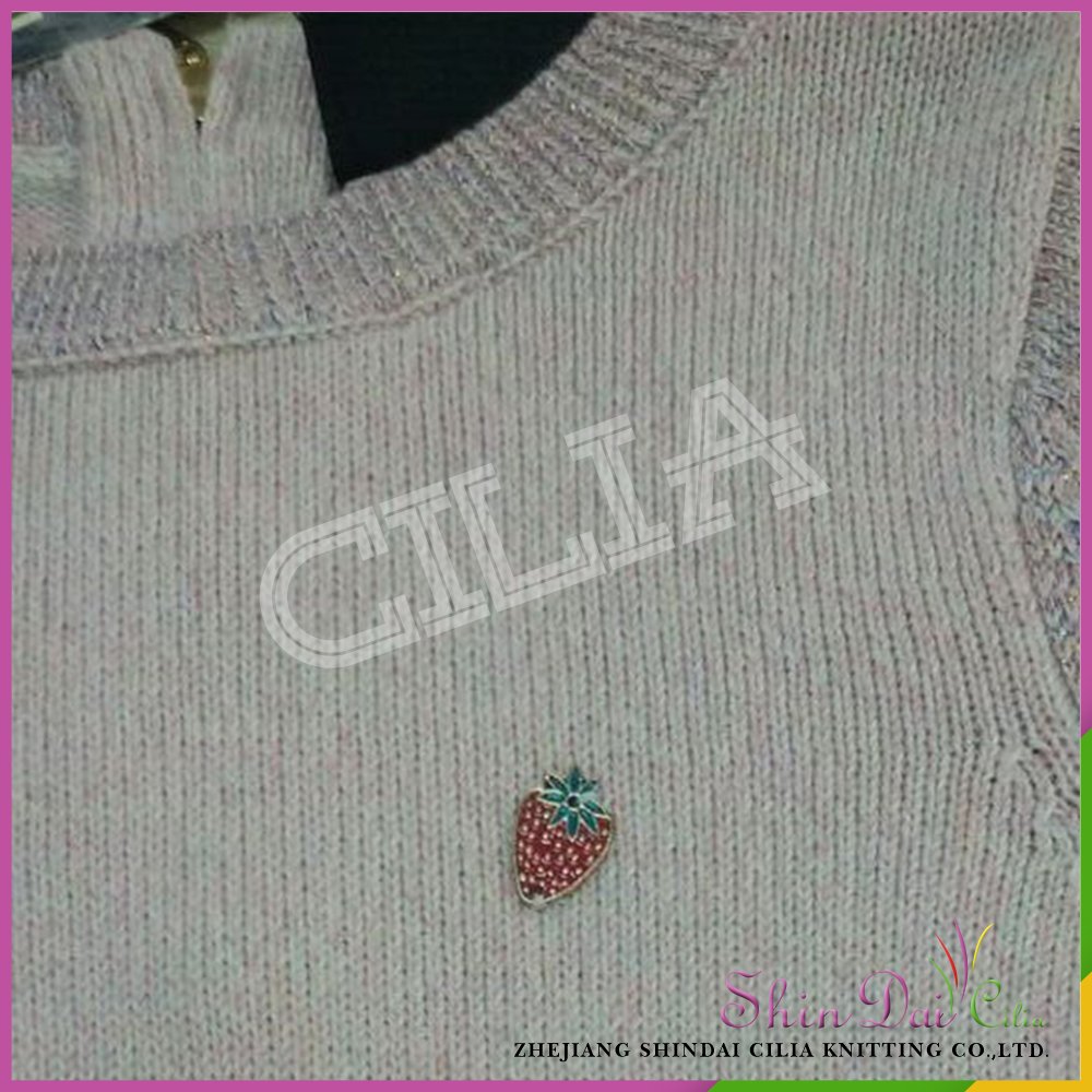 China factory latest design pretty girl pink winter warm sweater with lace and lurex