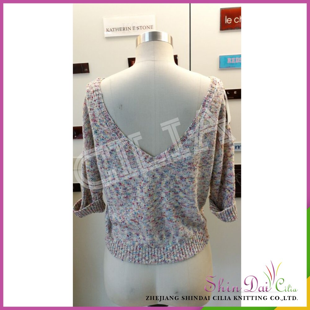 American style middle age womens fancy half sleeve knitting pullover sweater