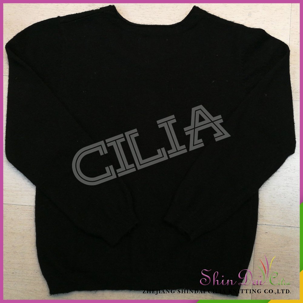 Top hot selling black hand knitted girls cardigan sweater with panel pressing