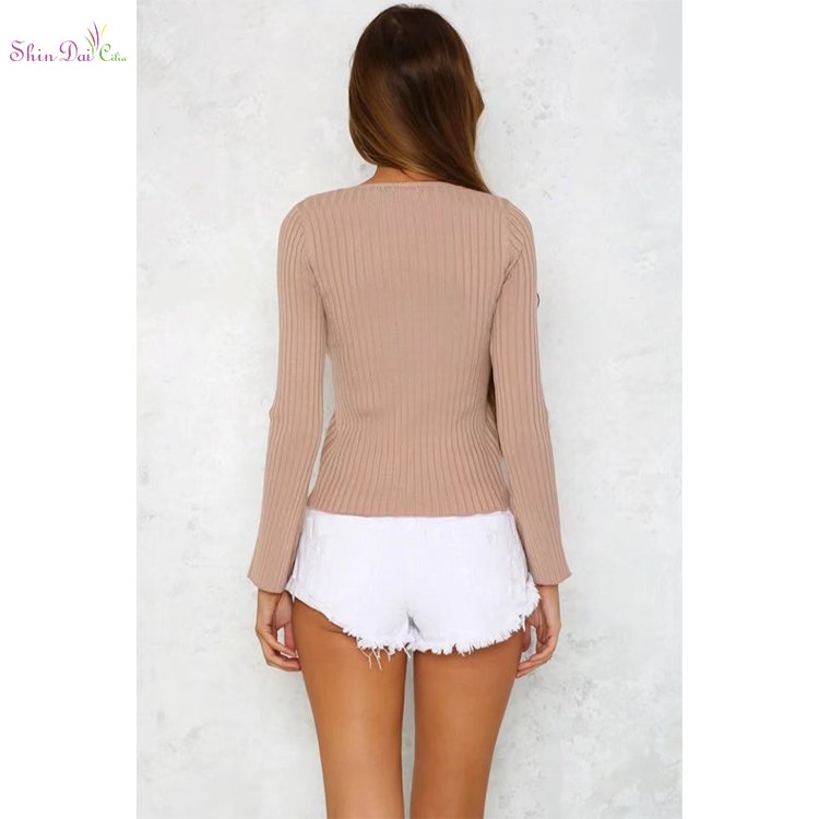 Factory directly provide fashion spring mature ladies in tight knit pullover sweater