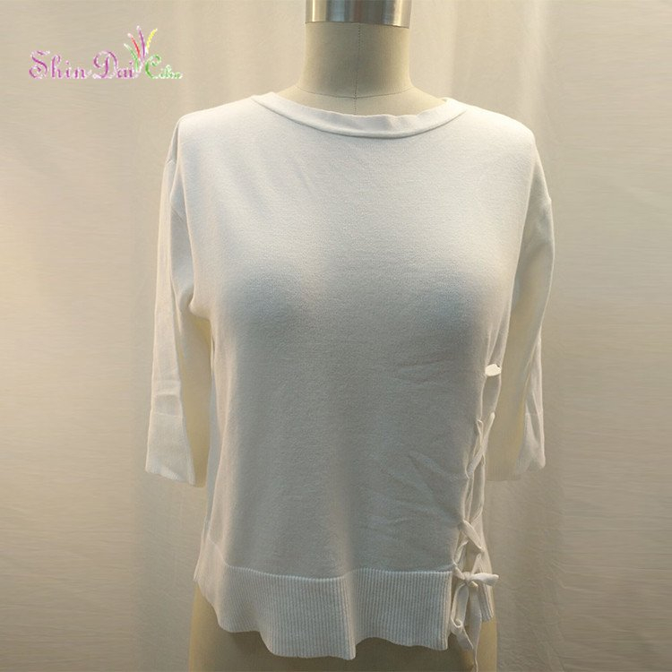 Functional OEM Service Spring Women Pure Color Chic Hem Knit Sweater
