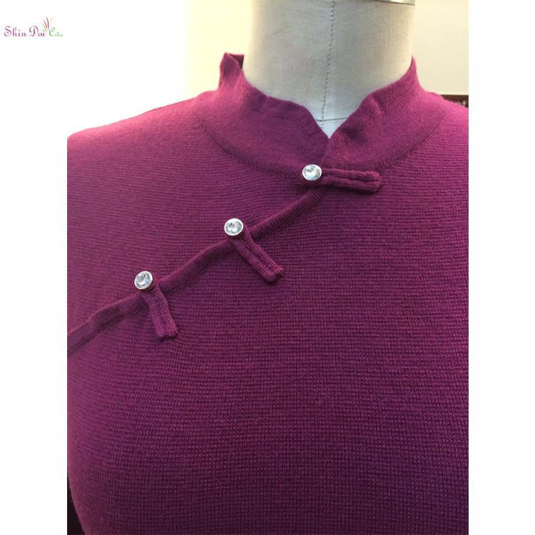 Burgundy mature women ladies winter in tight long knitted robe sweater dress