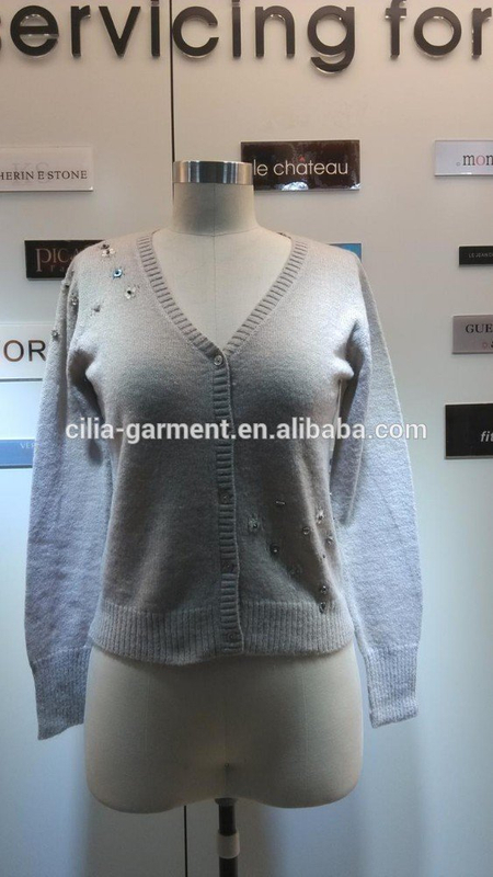 2014 Ladies knitted sweater,cardigan with manual nail bead