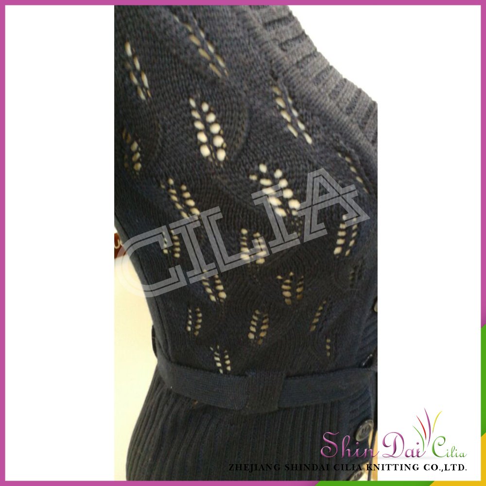 China supplier hot sale lady girl black frock knit sweater with hollow jacquard