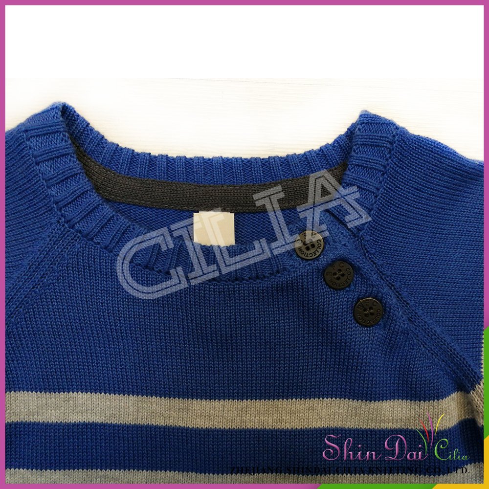 Sale latest design winte breathable boy blue knitted strip pullover sweater with button