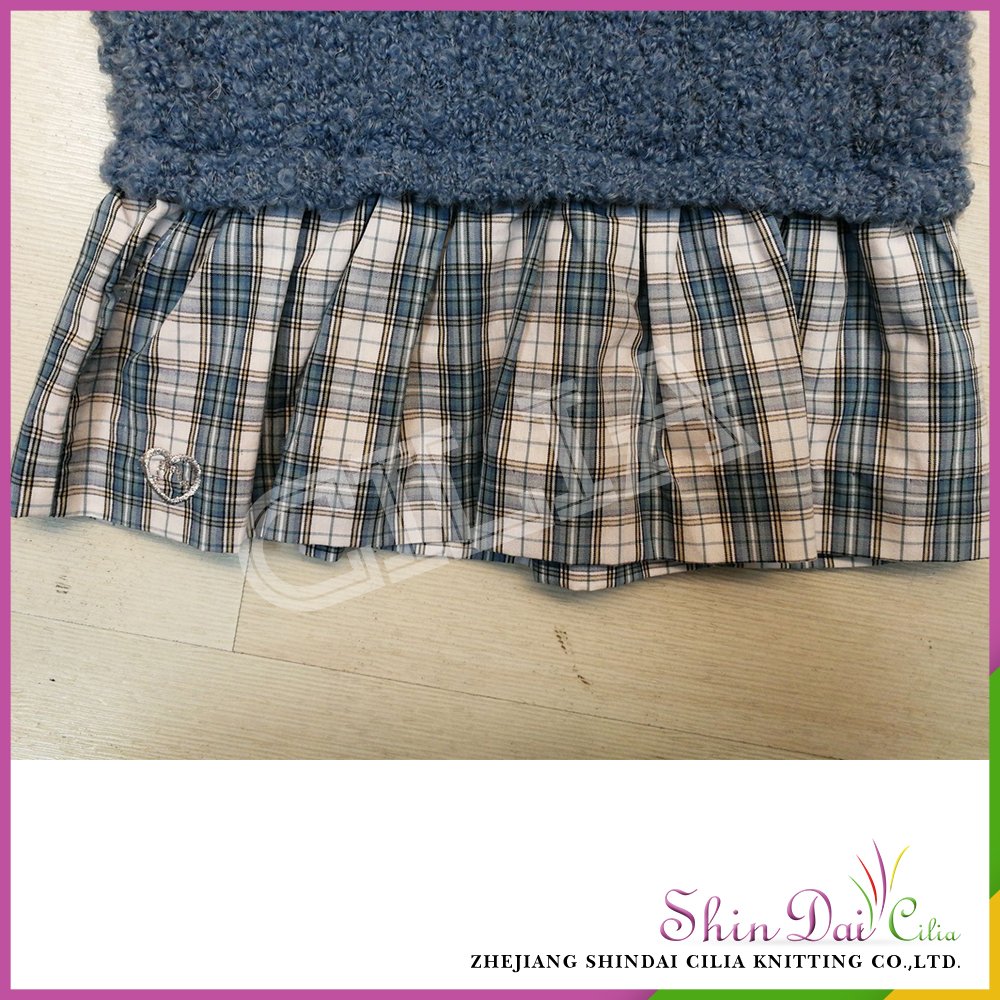 China supplier hot sale 100% cotton baby sweater dresses with woven checked fabric