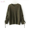 Best selling women ladies' oversized round neck knitted lace up pullover sweater