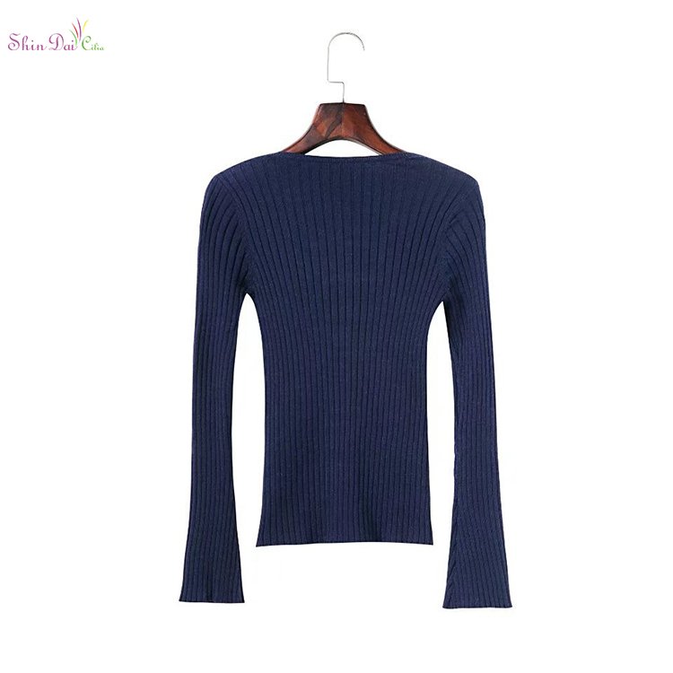 Fashion cheap custom womens fashion v neck lace up skinny spring knitting sweater