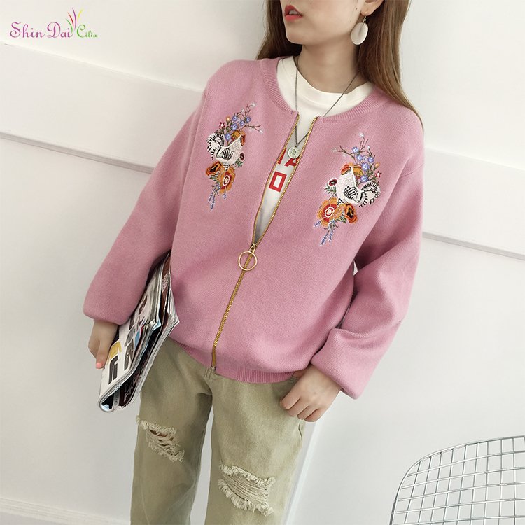 High quality new design without buttons embroidery jacket cardigan sweater for firl