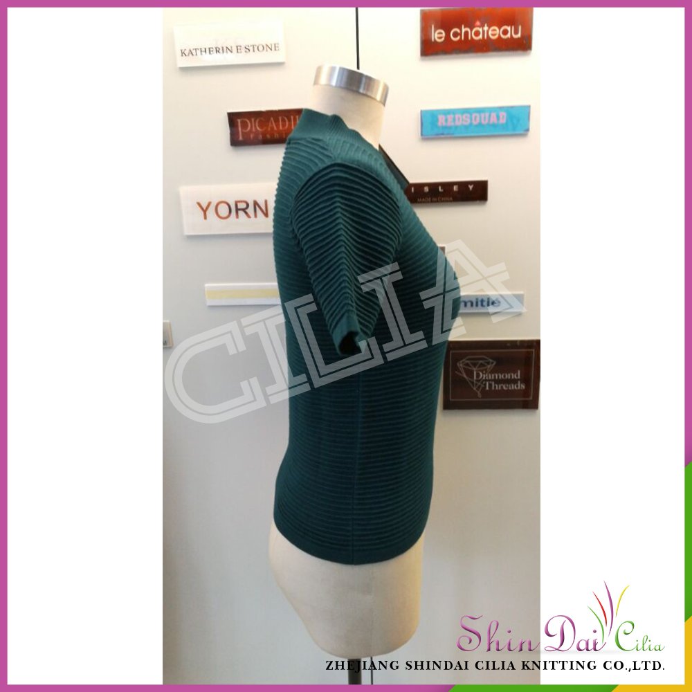 Latest new style dark green lady women half sleeve sweater T-shirt
