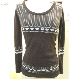 Hot selling high quality ladies plain knitted jacquard women pullover sweater