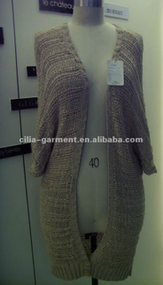 lady sweater,heavy guage tape yarn long cardigan