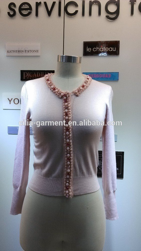 2014 Ladies knitted sweater,cardigan with manual nail bead