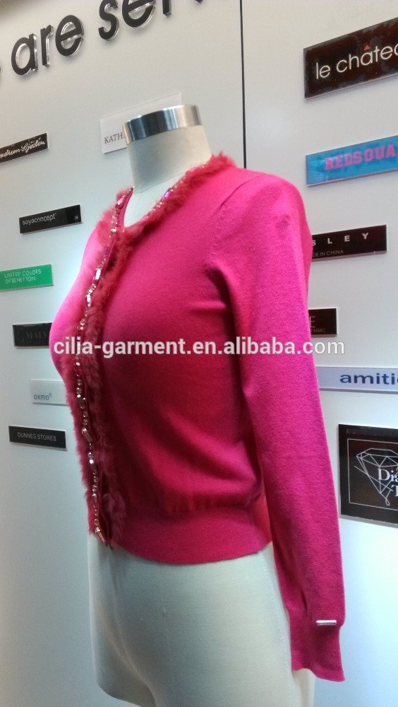 2014 Ladies knitted sweater,cardigan with manual nail bead