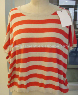 SB504,lady 12gg stripe knit batwing sweater