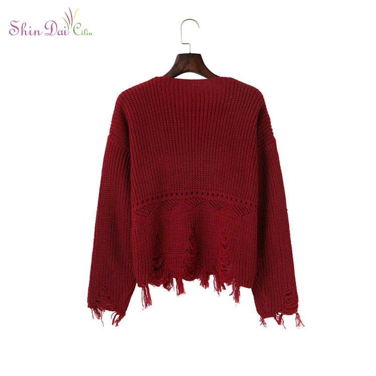 Good design red handmade knit girls distressed wool acrylic pullover pullover sweater