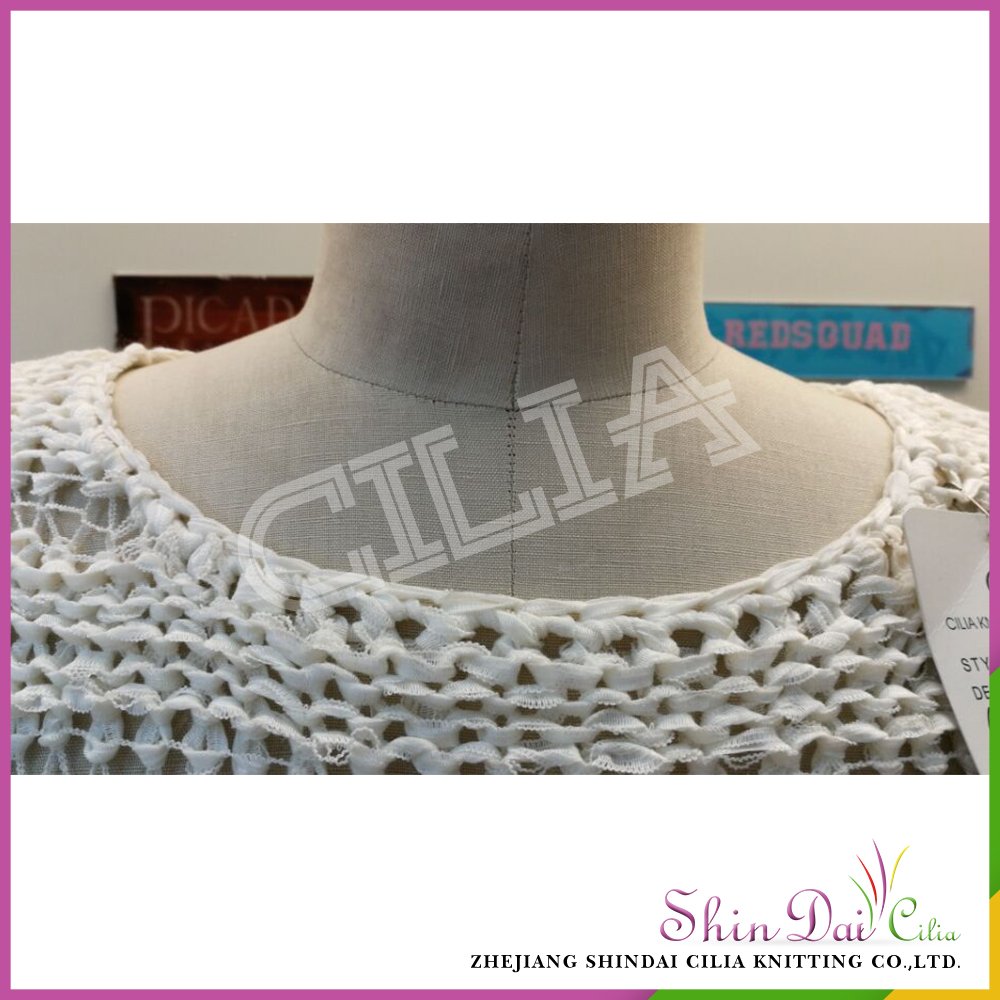 Factory latest designs white spring distressed hollow pullover sweater for girls