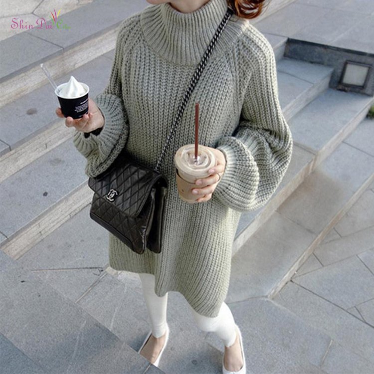 Wholesale new design girl's autumn winter long sleeve turtleneck knit sweater