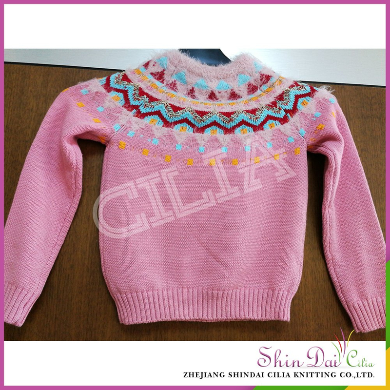 Factory directly wholesale pink color combination german girl sweater pullover with jacquard