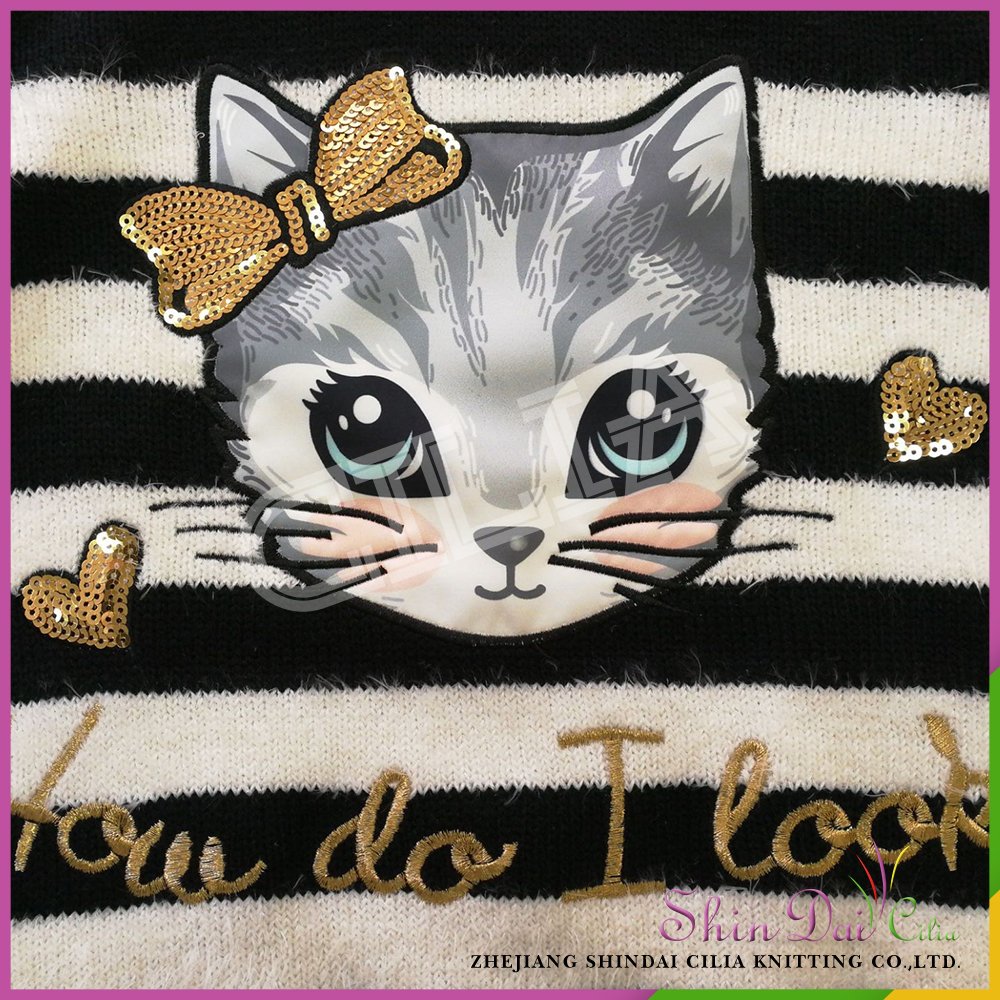 Alibaba china wholesale polyester models girl pullover sweater with cat applique