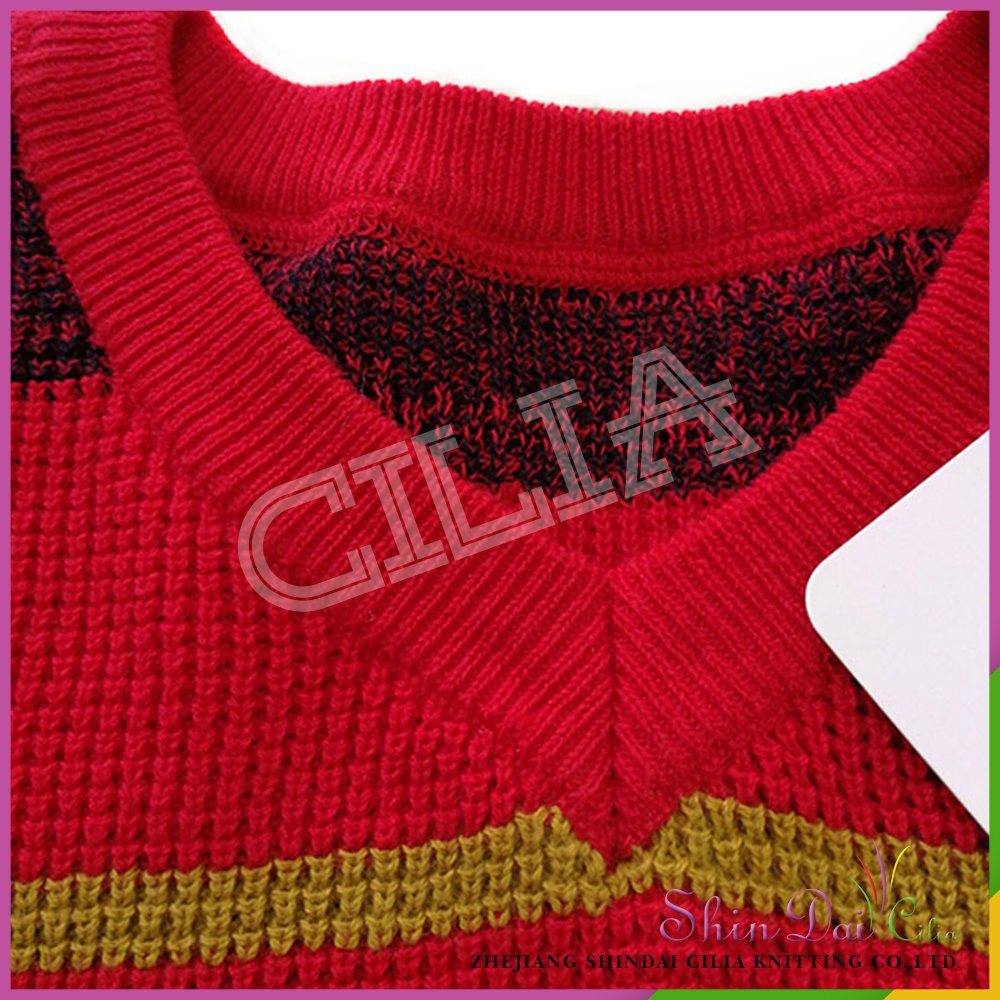 Directly sell from factory 100%cotton red v neck knitting sweater for boy