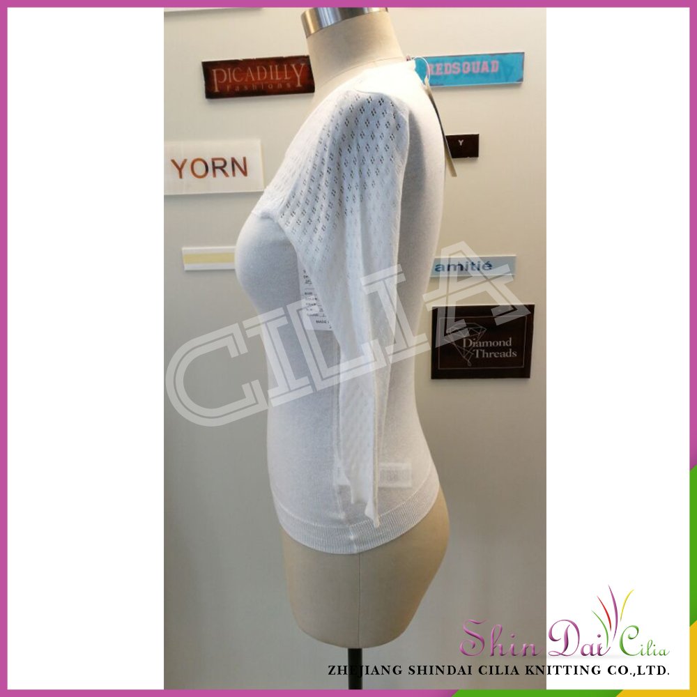 High quality ladies woman fancy knitting jacquard patterns chandail sweater with lace