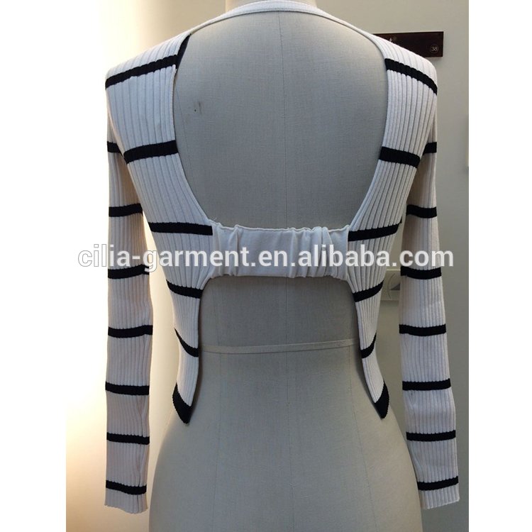 Korean style fashion mature in tight womans knitting stripe backless sweater