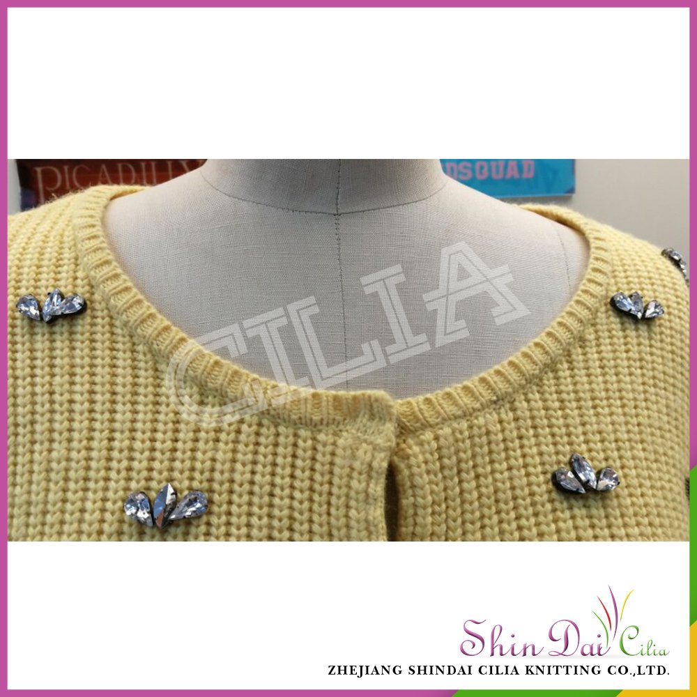 Cheap wholesale latest new style ladies orange fancy cardigan sweater with rhinestones