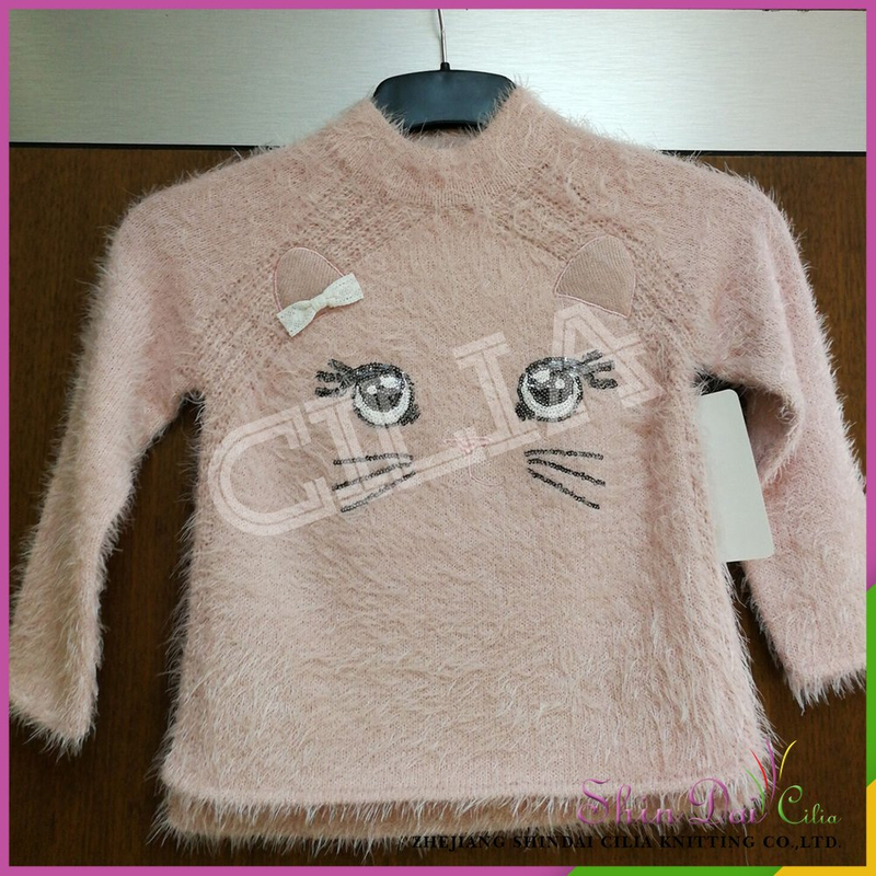 High quality new design white hand knitted embroidered sweater pullover for little girl
