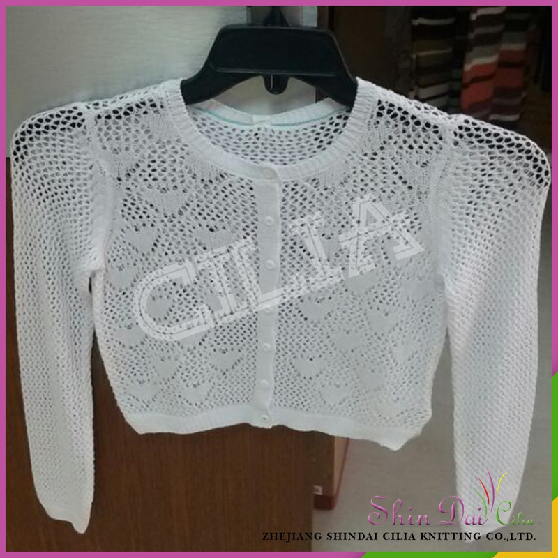 Best selling new high quality white girl crochet hollow jacquard autumn winter sweater cardigan
