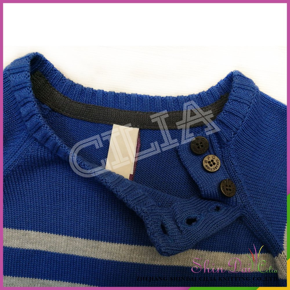 Sale latest design winte breathable boy blue knitted strip pullover sweater with button