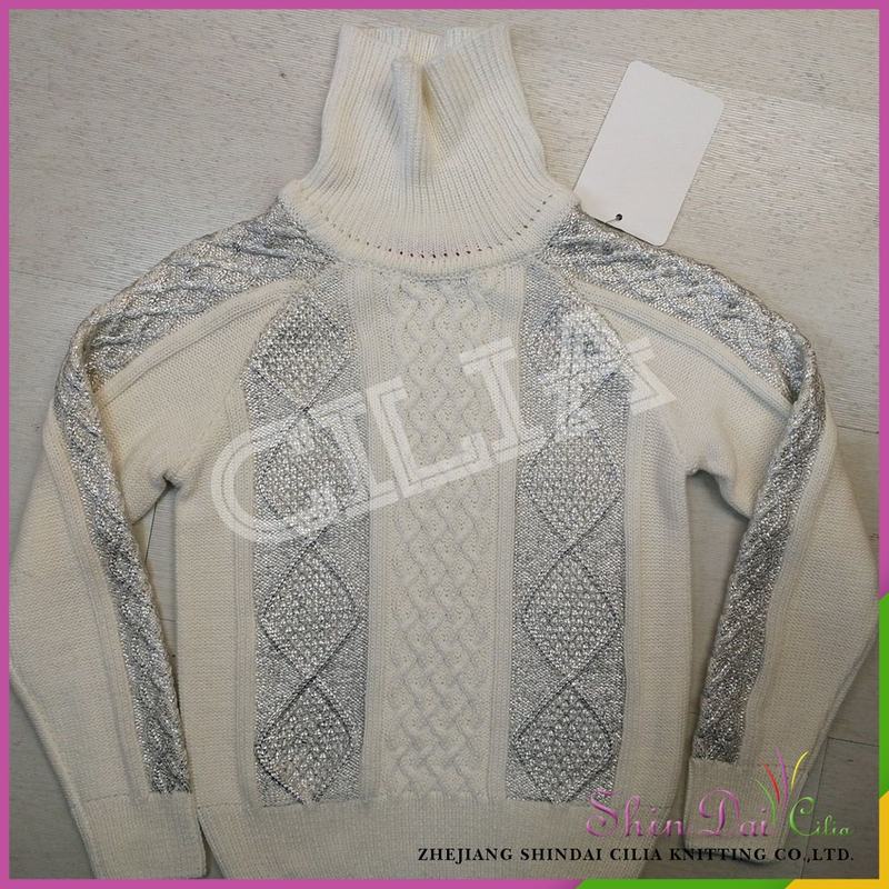 The newest fashion white girl winter turtleneck ullover sweater with gilding