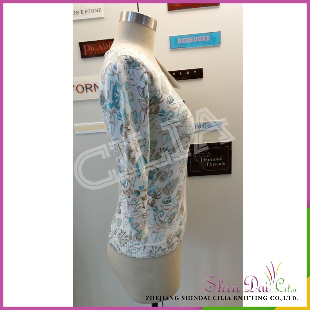 Manufacturer wholesale girl crew neck knitting pullover sweater with printing