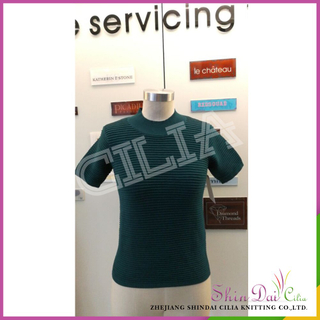 Latest new style dark green lady women half sleeve sweater T-shirt
