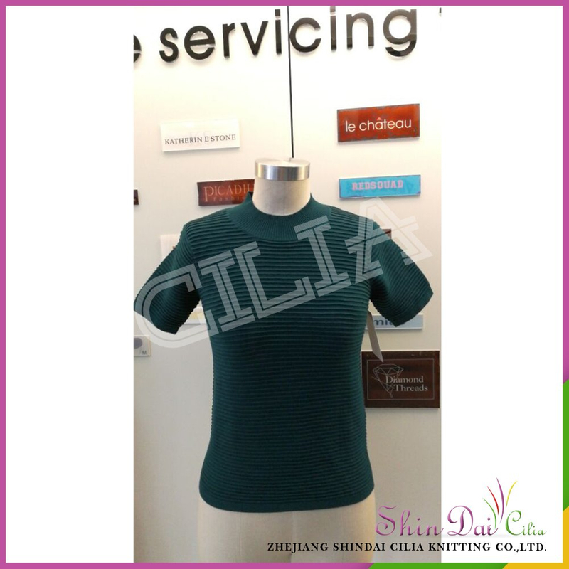 Latest new style dark green lady women half sleeve sweater T-shirt