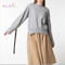 Latest Design Europe Autumn Women Pure Color Cuffs Straps O-Neck Sweater