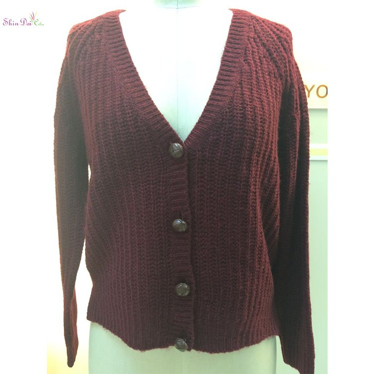 China supplier hot sale red women open knit cardigan sweater with button