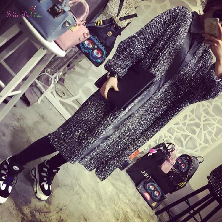 Wholesale best selling long lurex cardigan coat sweater for ladies women