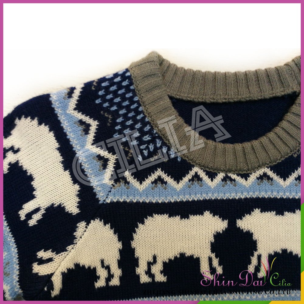 Factory directly provide winter children cartoon knitting sweater with jacquard patterns