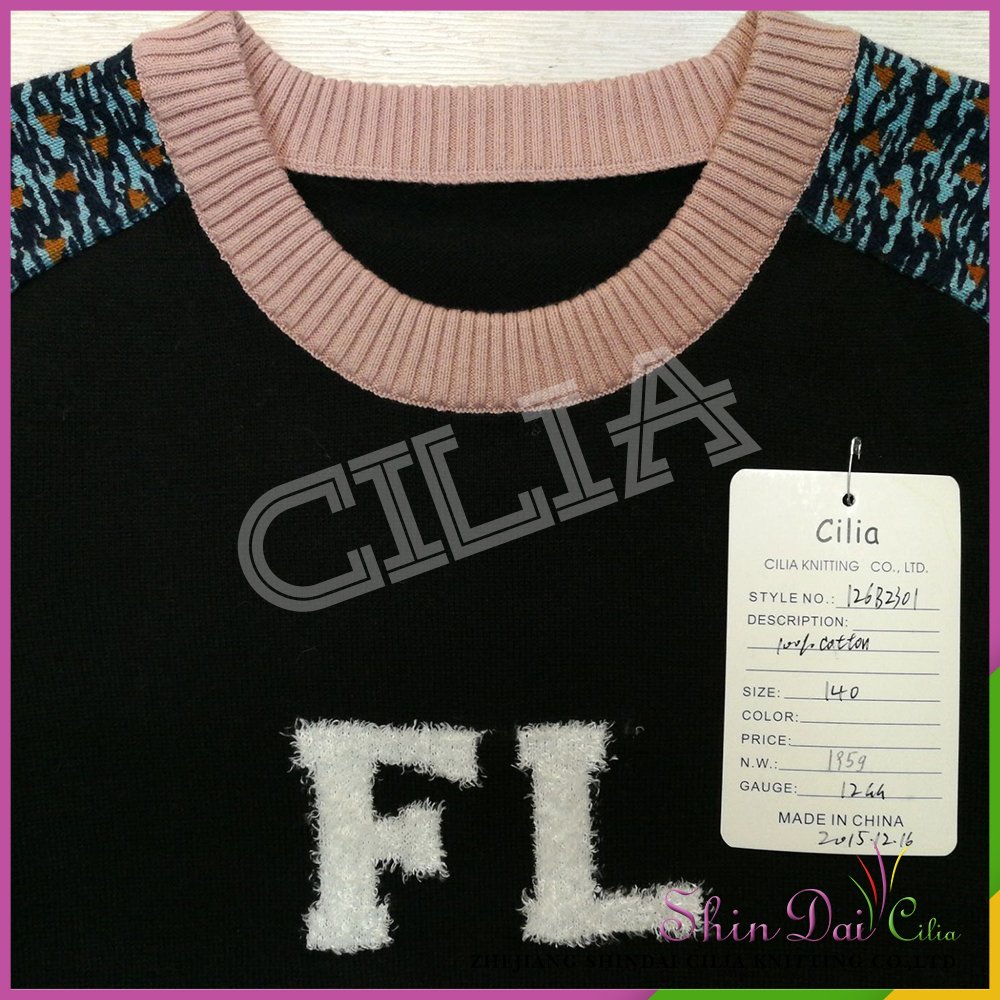 China supplier hot sale boy color combination sweater with printing and knitting jacquard
