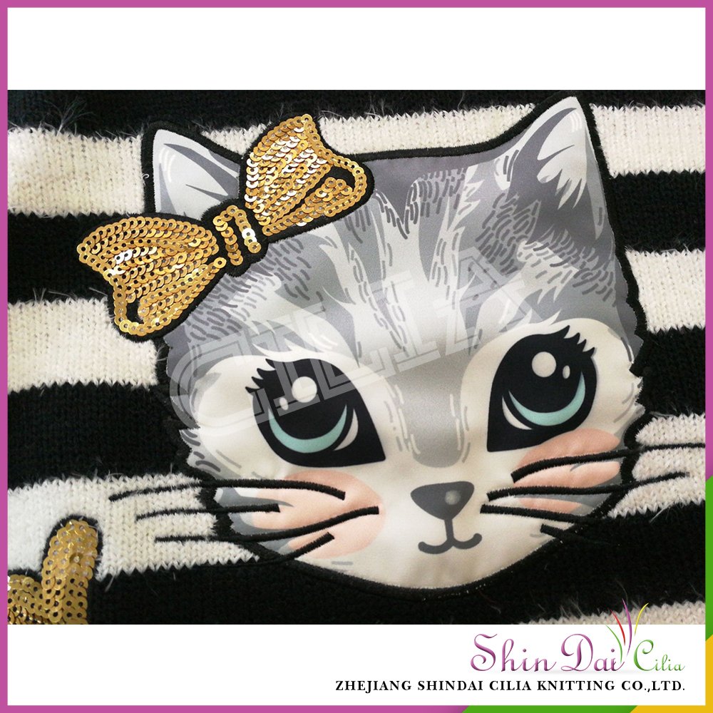 Alibaba china wholesale polyester models girl pullover sweater with cat applique