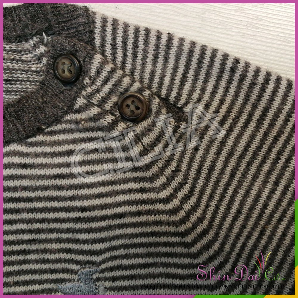 Wholesale latest new style winter warm handmade knittng stripe woolen cardigan sweater