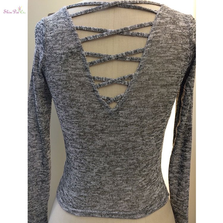 Fashion cheap custom sex lace up knitted apparel pullover sweater